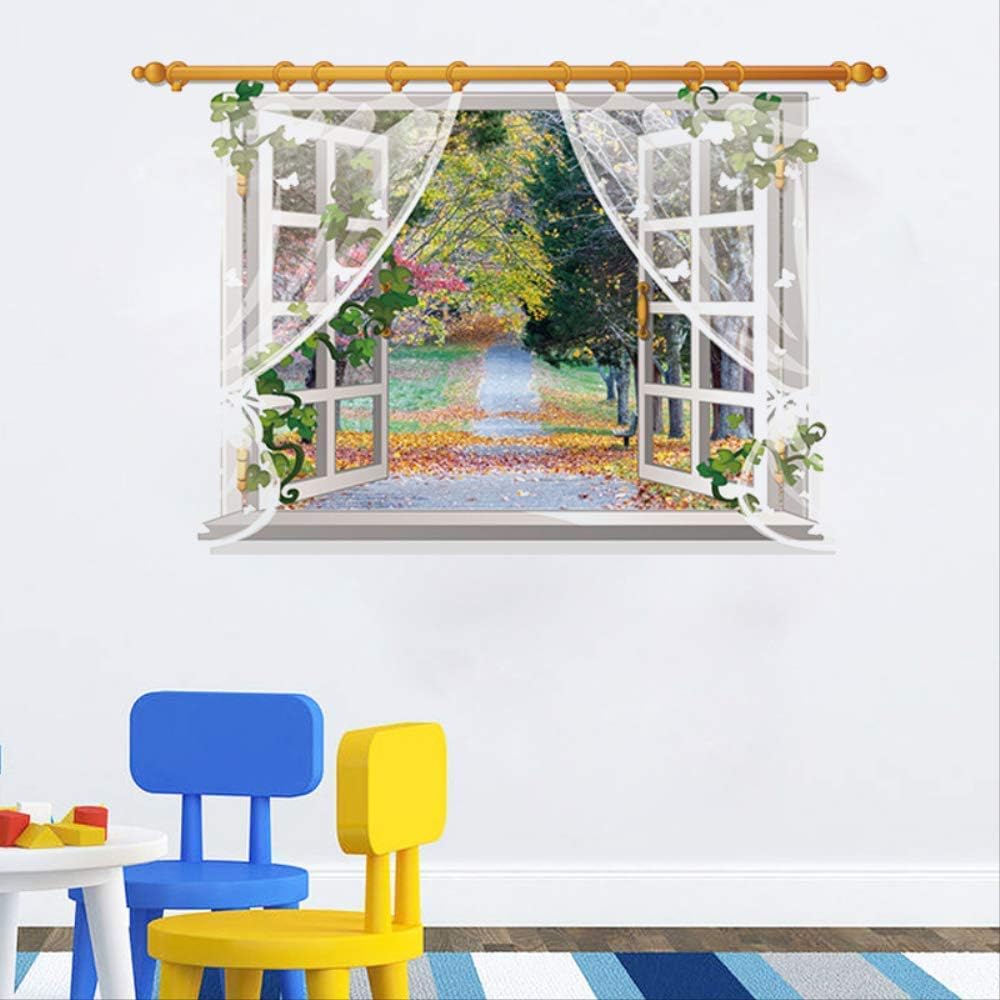 KONGZIR Decor Wall Stickers Colorful Leaves Screen View Fake Windows Landscape Wall Stickers, Environmental Protection Can Move Walls Paste 60 X 90Cm