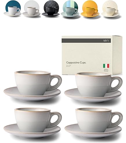 thumbnail image 2 of 8oz Cappuccino Cups Set Of 4 With Saucers & Gold Spoons - Porcelain Gold Rimmed Set 2 of 6