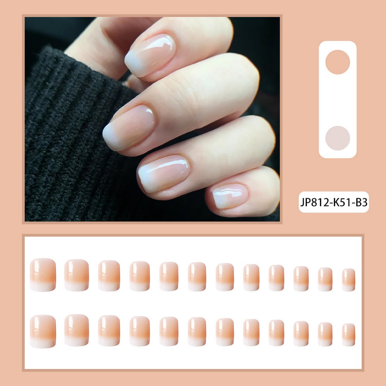 Petite Acrylic Press on Nails Short French Fake Nails Nude White Gradient Designs Stick on Nails Gloss Artificial False Nails Cute Extra Short Press on Nails Small Fake Nails for Women Girls - Image 2
