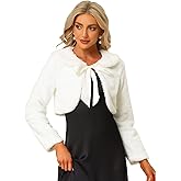 Allegra K Women's Faux Fur Bolero Shrug Crop Jacket Evening Bow Tie Front Fluffy Coat