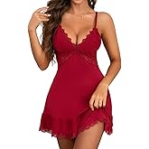 Donnalla Lingerie for Women Lace V Neck Nightgown Sexy Lingerie Soft Slip Babydoll Chemise