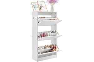 VEVOR Shoe Cabinet with 3 Flip Drawers, Shoe Storage Cabinet for Entryway, Free Standing Shoe Storage Organizer with Side Hoo