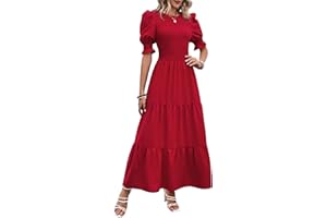 BTFBM Women Casual Summer Dresses 2024 Spring Crew Neck Ruffle Short Sleeve Floral Print Smocked Boho Flowy Maxi Dress