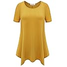 BELAROI Womens Basic Solid Loose Fit Short Sleeve Tunic T Shirt (L, Yellow)
