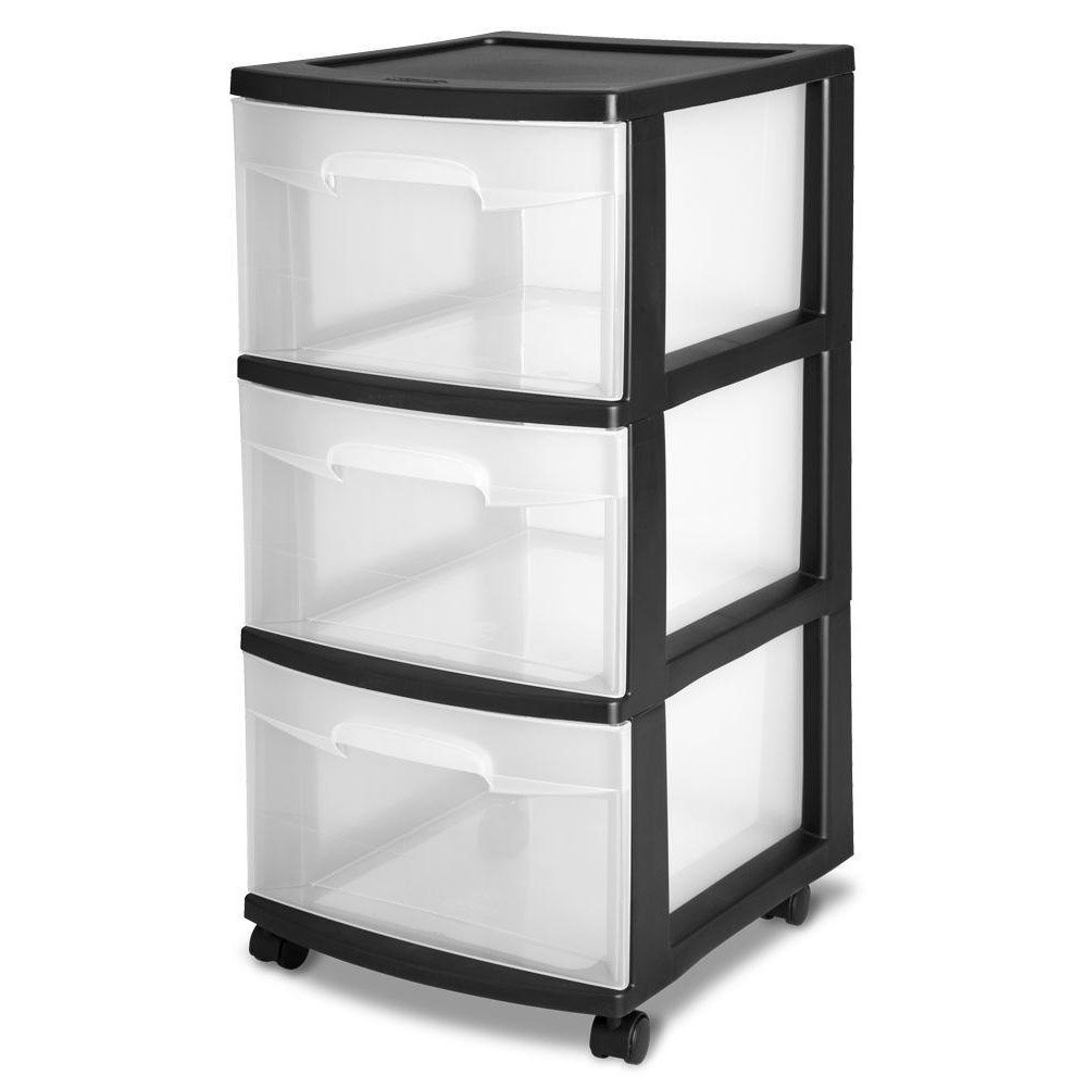Sterilite 3 Drawer Storage Cart With Clear Drawers And Black Frame