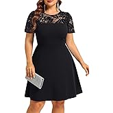 Plus Size Cocktail Dress - Lace Wedding Guest Party Crew Neck Short A Line Dresses Women