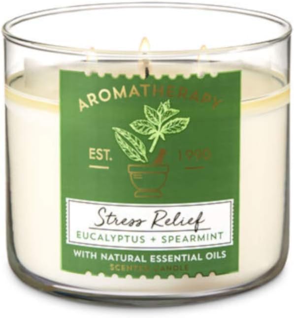 Bath & Body Works, Aromatherapy Stress Relief 3-Wick Candle, Eucalyptus Spearmint: Home & Kitchen