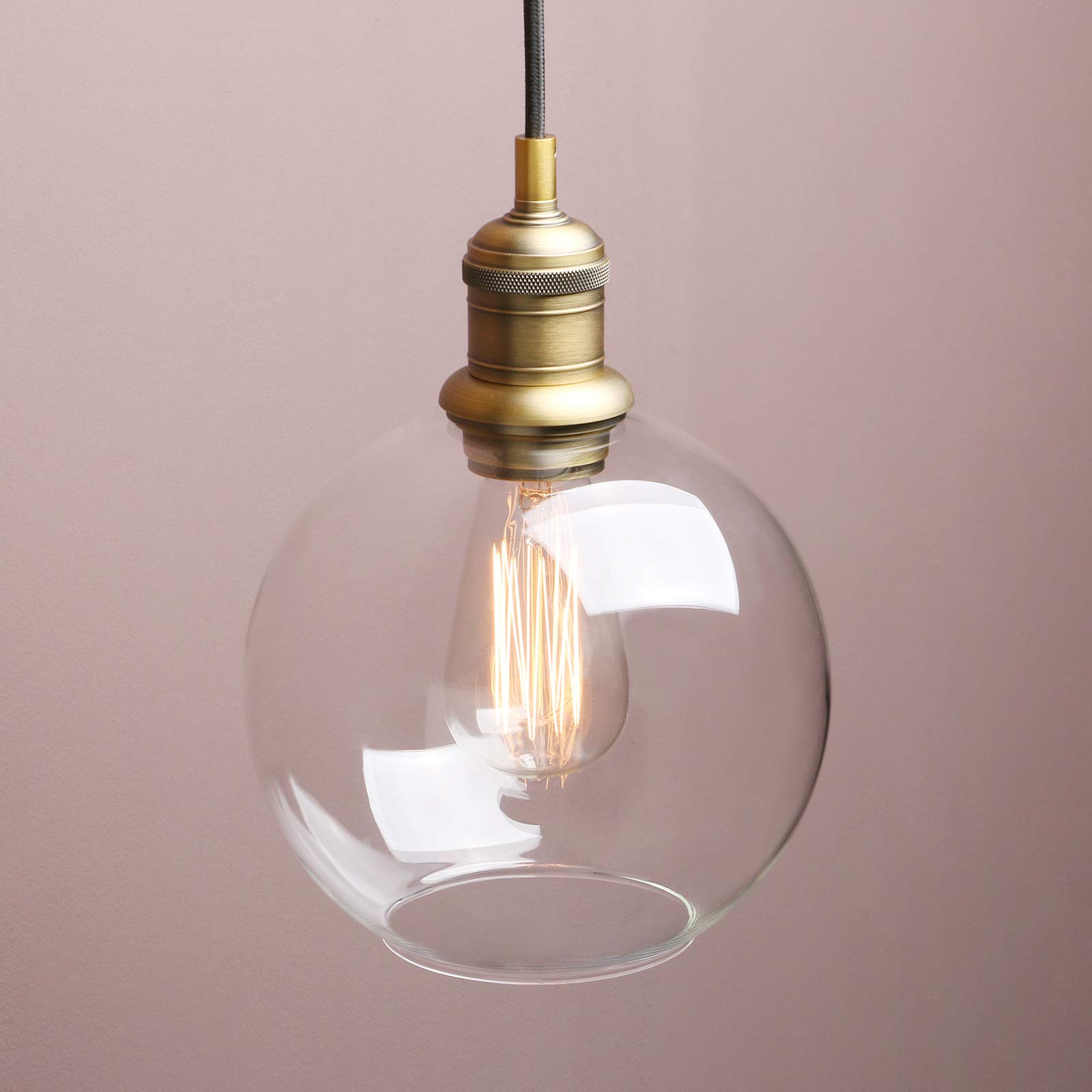 Yosoan Lighting Industrial 7.9” Globe Pendant Light Fittings with Clear lampshade, Loft Bar Edison Hanging Ceiling Lights Decorative Lighting for for Kitchen Island Living Room Dining Room