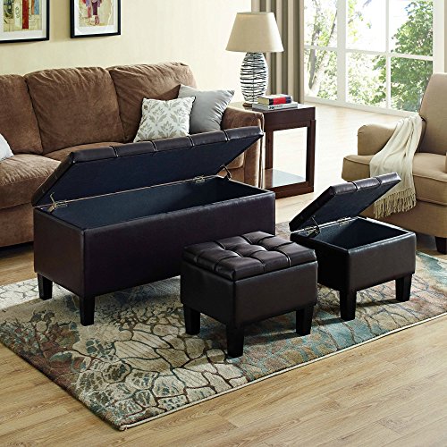 Ottoman Storage Bench + 2 Small Ottomans Footstools with Storage Faux