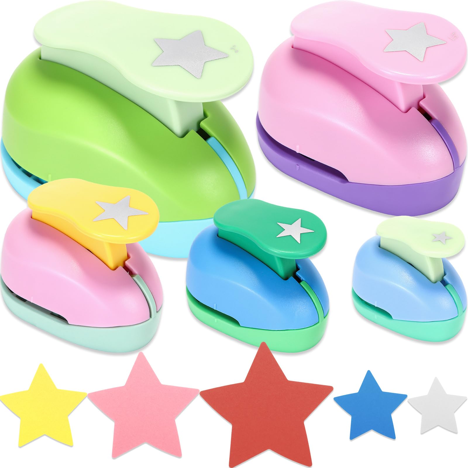 Photo 1 of Zonon 5 Pieces 2" / 1.5" / 1" / 5/8" / 3/8" Star Shaped Punch Scrapbook Paper Cutter Crafts Puncher Handmade Craft Hole Punch for Office Supplies, Card Making, DIY Albums Photos(Star)