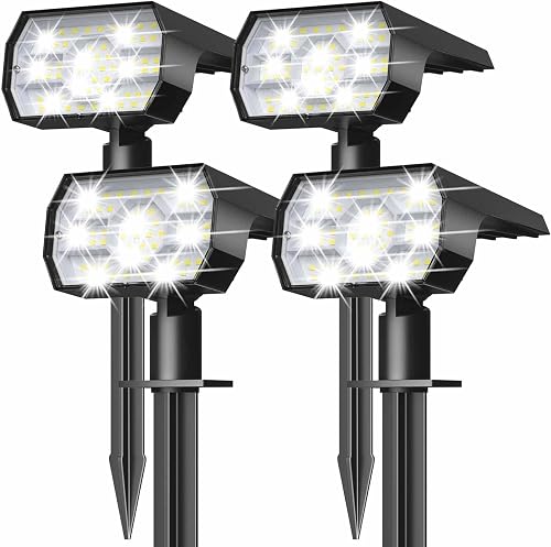 NYMPHY Solar Lights Outdoor Waterproof - 4 Pack (Cool White) | 56 LED 3 Lighting Modes IP68 Waterproof Solar Powered Garden Yard Spot Solar Lights for Outside Landscape