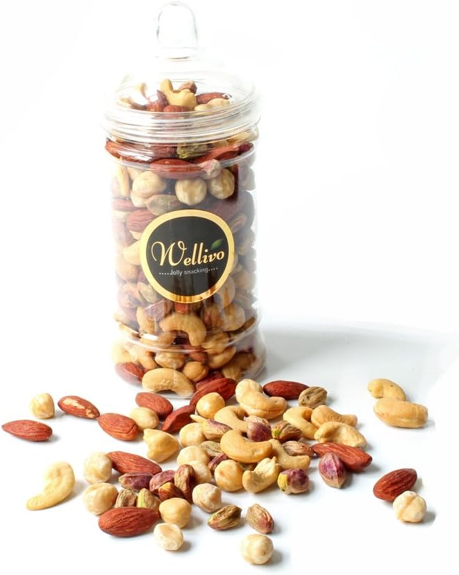 Wellivo Mixed Nuts Jar Selection Nuts 240g lemon almonds, roasted salted cashews , pistachios and hazelnuts