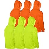 JaGely 6 Pcs Adult Long Sleeve T-shirt Bulk Men's High Visibility Hi Vis Safety Long Sleeve Workout T-shirt with Hood