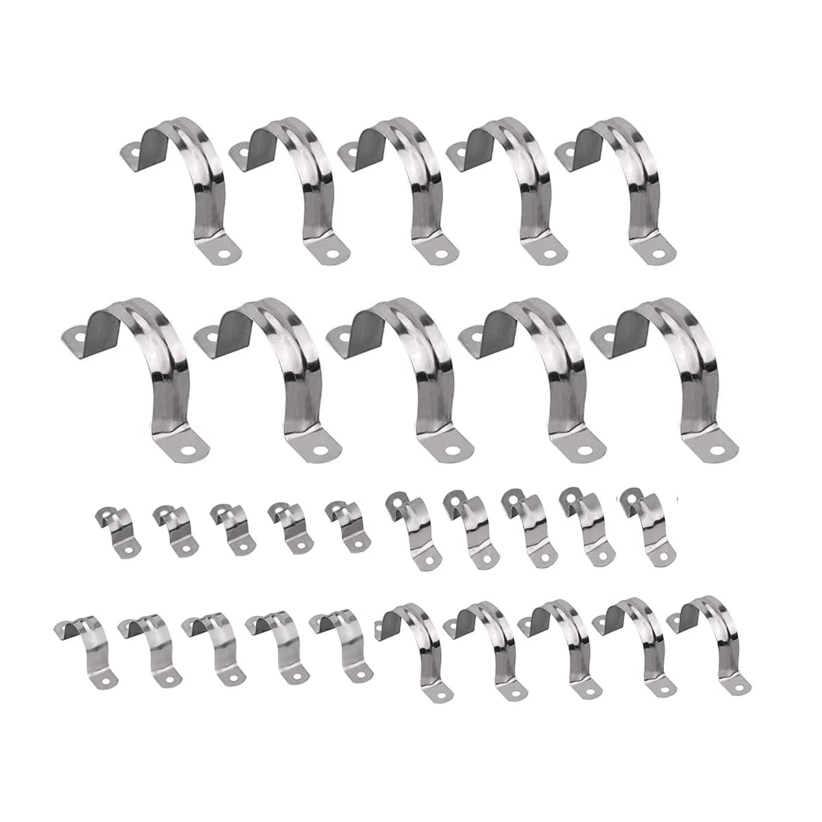 SyiXute 30 Pcs 20 25 32 35 40 50mm Pipe Strap Clamp,304 Stainless Steel Pipe Clips,U Shaped Pipe Straps Saddle Clip,Two Hole Tube Strap Tension Clips for Fixing Bracket of Water Pipe and Gas Pipe