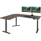 Vari ComfortEdge 80x60 L-Shape Electric Standing Desk &ndash; Height Adjustable Sit-Stand VariDesk for Corner Office with Reversible Left/Right Design + Espresso Top/Slate Legs (Ships in 3 Boxes)