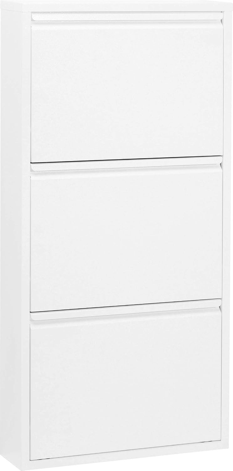 Kare Design Shoe cabinet Caruso, White, 104x50x15 cm, Tilting shoe cabinet, Shoe storage, with 3 flaps, for 6 works of shoes