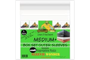 SLEEVIE WONDER Medium+ Box Set Outer Plastic Sleeves (x5) 1.6mil Resealable Clear Polypropylene for 33rpm LP Vinyl Record Album Boxset Best Protects 7/8"- 1-1/16" Boxes (+1 Free Dj Sticker)
