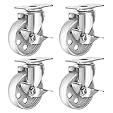 4 All Steel Swivel Plate Caster Wheels w Brake Lock