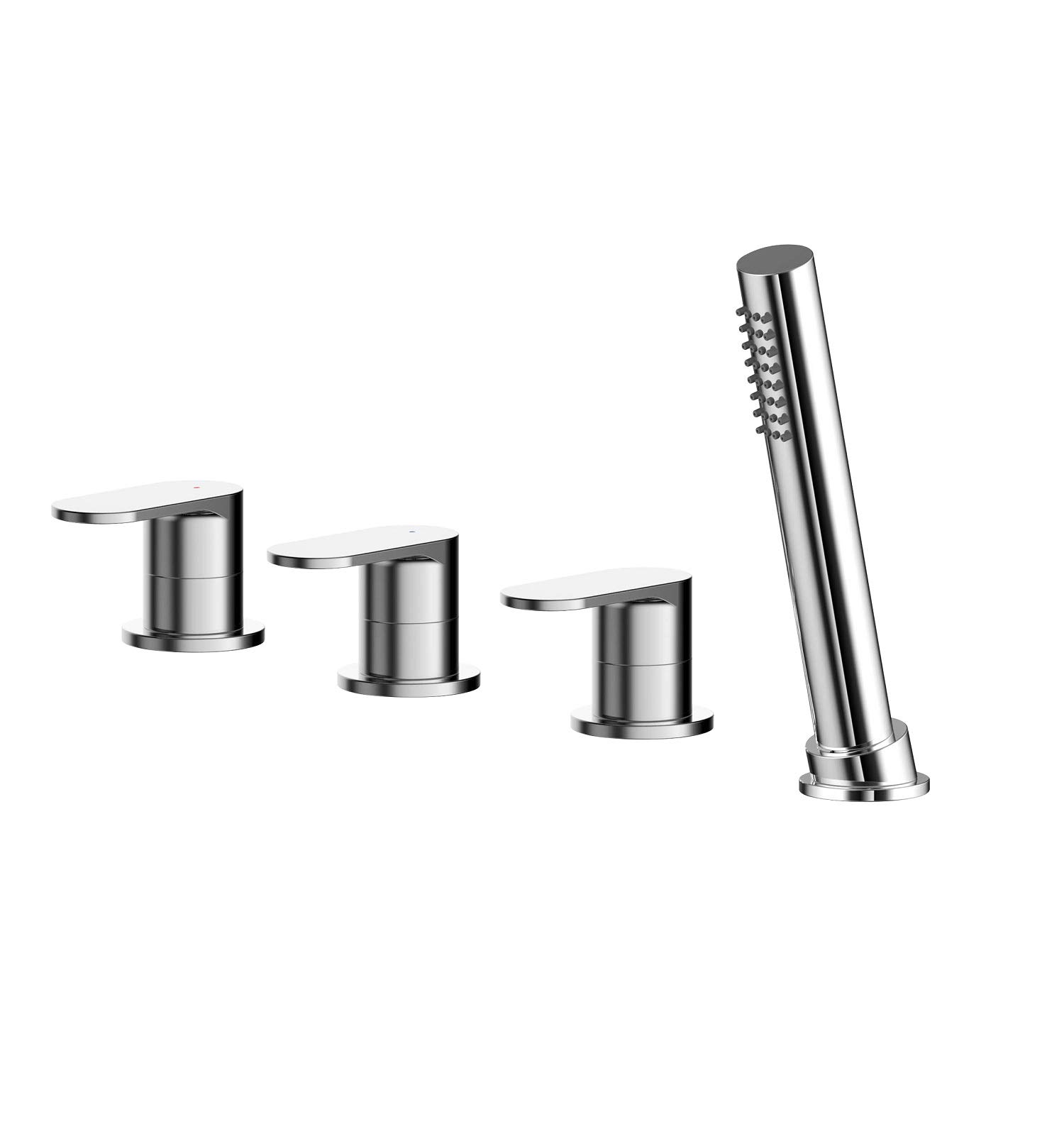 nuie BIN334 Binsey | Modern Bathroom Round Deck Mounted 4 Tap Hole Bath Shower Mixer Tap with Lever Handles (No Spout), 54mm, Chrome