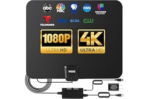 WGGE Amplified HD Digital TV Antenna Long Range Reception,Support 4K 1080p, Local Channels and All Smart TV's Indoor Professional Smart Switch Amplifier Signal Booster-17ft Coax Cable/AC Adapter