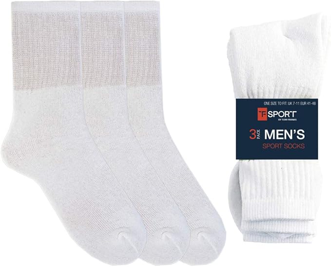 Sterling Sports® MENS 6 PACK WHITE SPORT SOCKS UK 711 Cotton Tom Frank