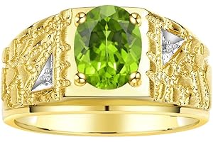Rylos Men's Rings Designer Nugget Ring: Oval 9X7MM Gemstone & Sparkling Diamonds - Color Stone Birthstone Rings for Men, Yellow Gold Plated Silver Rings in Sizes 8-13. Mens Jewelry