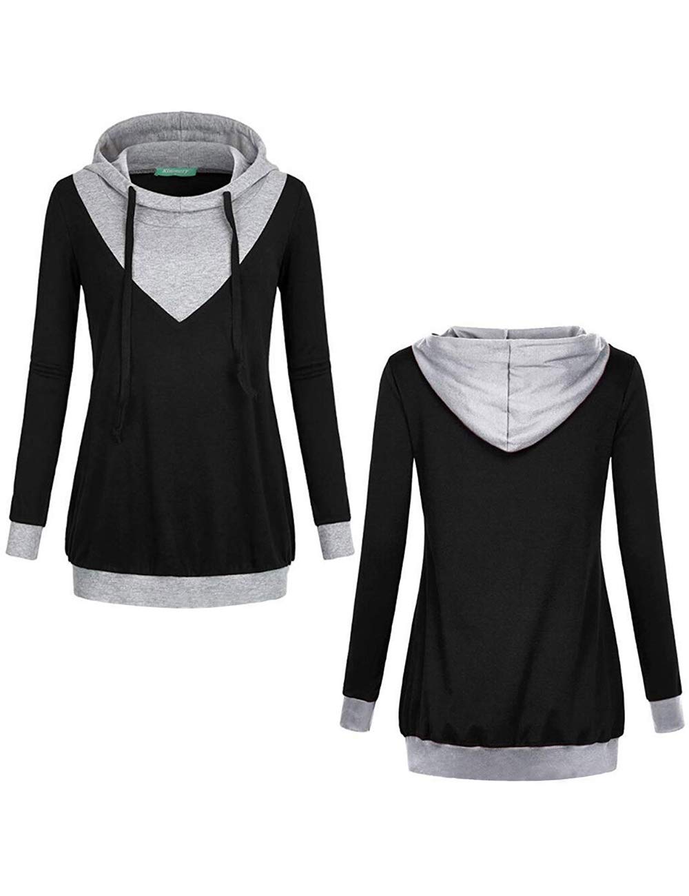 Poplover Womens V Neck Splice Hoodies Long Sleeve Pullover Casual Sweatshirt Black Medium