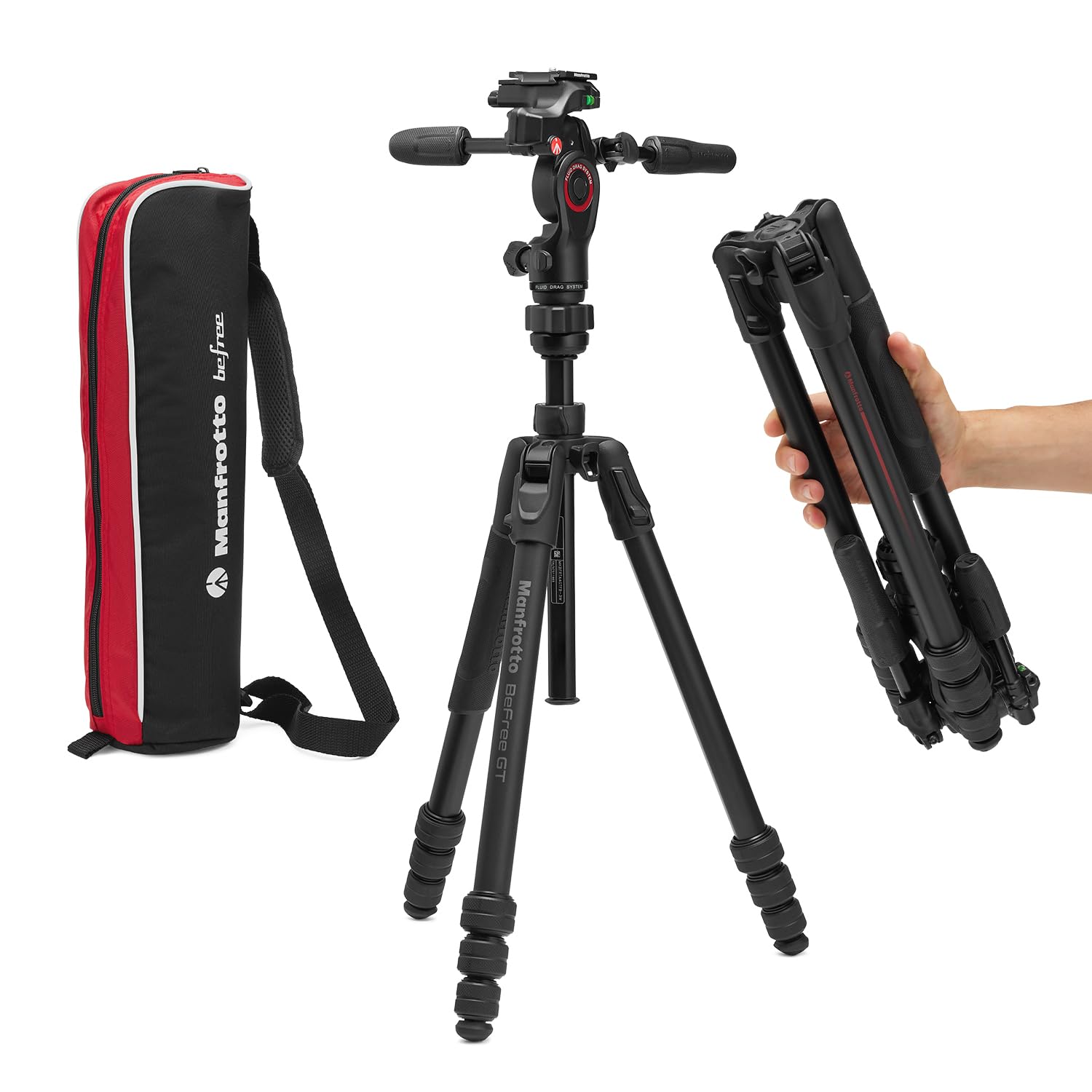 Manfrotto Befree GT PRO 3-Way, Professional Travel Tripod Kit, 3-Way Fluid Head, Levelling Column, Photo/Camera and Video Kit, Aluminium, Arca-type, Twist Lock, DSLR, Mirrorless, Camera Accessories