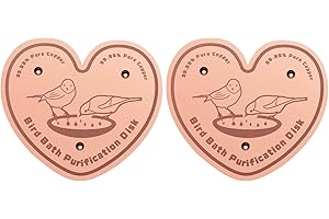Uni-J 99.99% Pure Copper Bird Bath Purification Disk, Copper Disc inhibiting Algae buildup - Fits All Outdoor Bird Bath Bowls- 2Pcs Heart Shape