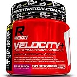 Reign Velocity+ Pre Workout Powder w/ Creatine - 50 Fruit Punch Servings - Increase Energy & Build Muscle Mass - Quality Strength & BodyBuilding Preworkout Supplement Drink for Men & Women