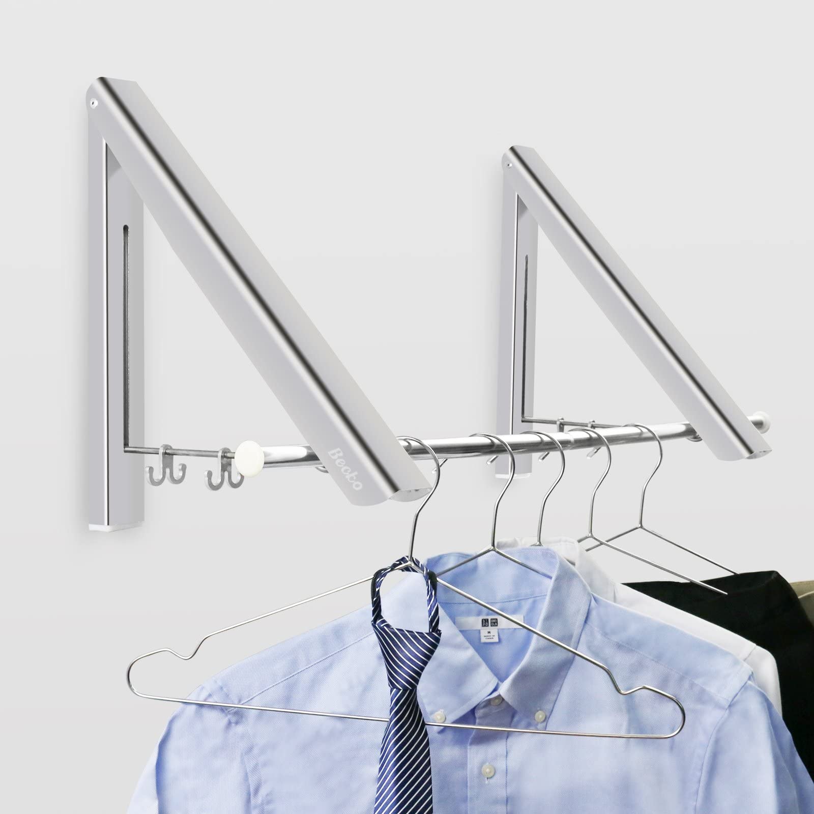 Becko US Folding Wall Mounted Clothes Hanger/Clothes Drying Racks/Clothes Hanging System for Space Saving * 2 Packs