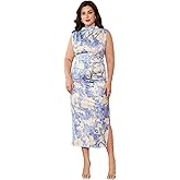 Milumia Women's Plus Size Floral Sleeveless Bodycon Dress Mock Neck Slit Midi Dresses