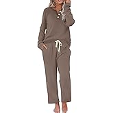 WIHOLL Lounge Sets for Women Two Piece Outfits Button Down Sweatsuit Sweatpant with Pockets Fall Fashion 2025