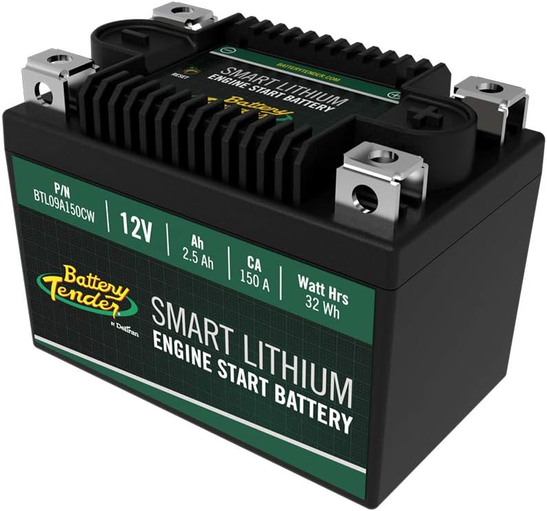 Battery Tender Engine Start Battery: Lithium Motorcycle Battery with Smart Battery Management System (BMS) - 12V 2.5 AH 150 CCA Lightweight Scooter and Motorcycle Starting Batteries - BTL09A150CW: Automotive