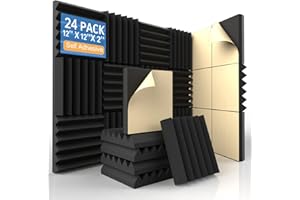 AUSLET 24 Pack Acoustic Foam Panels with Self-Adhesive – High-Density Wedge Soundproof Wall Panels for Studios, Home Theaters, Gaming, Podcast Rooms – Noise Reduction & Echo Absorption Foam