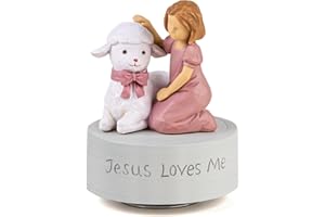 AIDLNS Jesus Loves Me Music Box, Baptism Music Box Girl with Lamb, Christians Religious Gift Sculpted Hand-Painted Musical Figurine Plays Jesus Loves Me