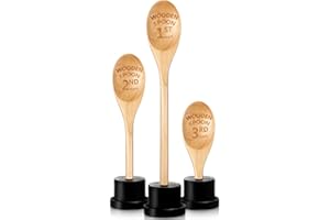 Highergo 3 Pieces Golden Spoon Award Trophies Set Chili Cook Off Wood Spoon Prizes Wooden Laser Engraved with Wooden Trophy Base Cooking Baking Gifts for Bake Off Chili