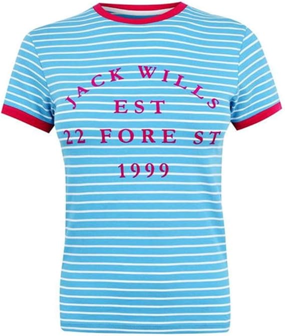 Jack Wills Womens Blackmore Flocked Stripe Ringer T Shirt Short Sleeves