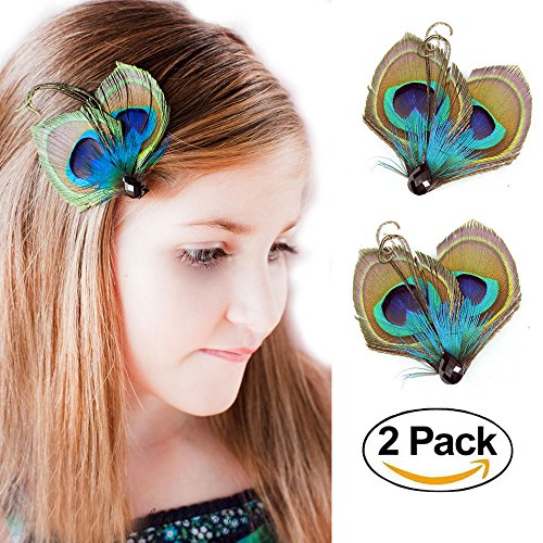 Set of 2 Butterfly Peacock Feather Hair Clip, Feather Hair Pins, Wedding Feather Fascinator, Bridesmaid Gift Peacock Accessory