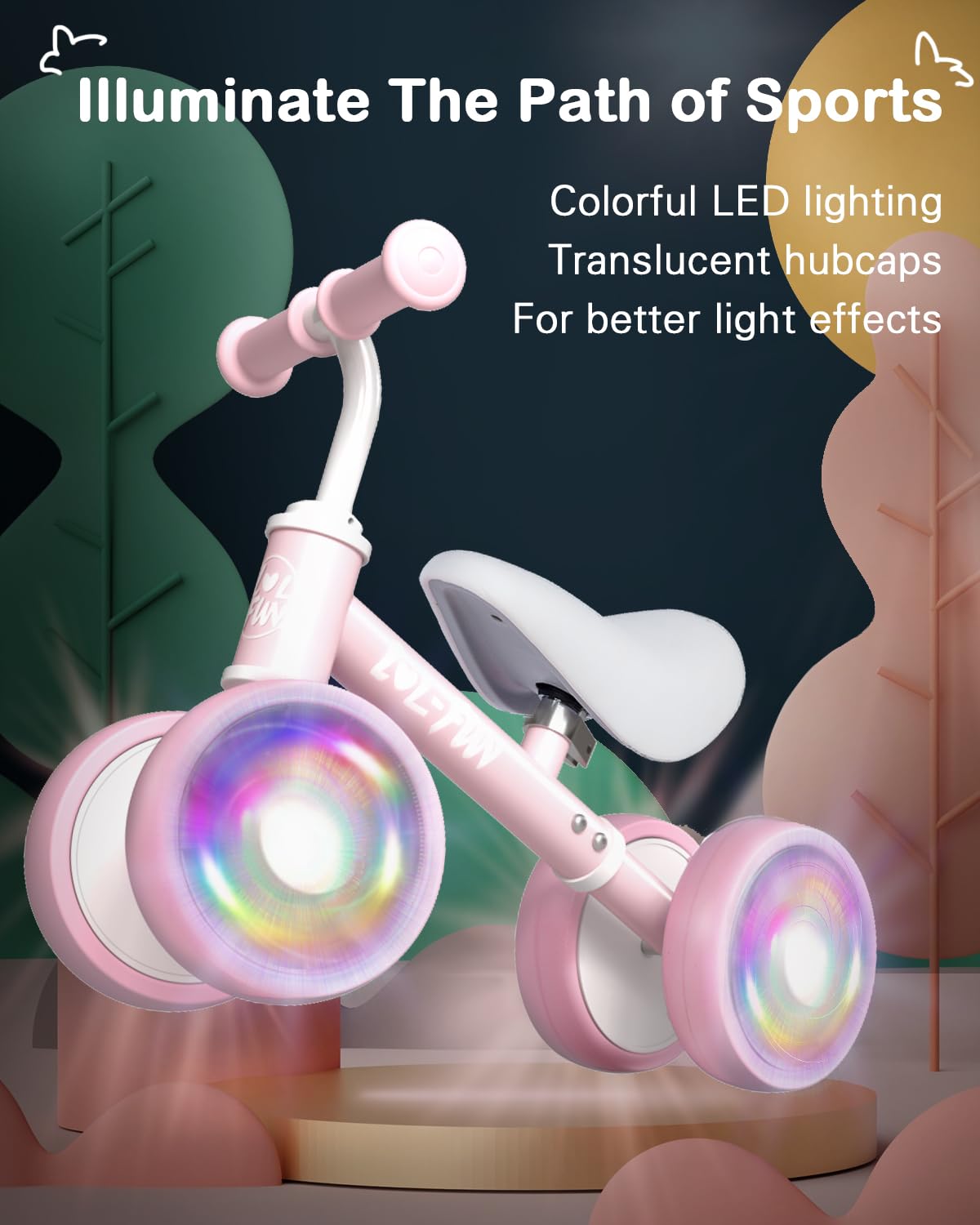 LOL-FUN Baby Balance Bike for 1 Year Old Boys Girls Toy Birthday Gift, Colorful Lighting Balance Bike for Toddlers 12 18 Months with 4 LED Wheels & Adjustable Seat