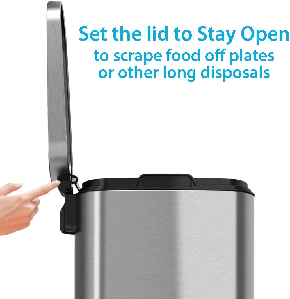 iTouchless SoftStep 8 Gallon Kithen Step Trash Can with AbsorbX Odor Control System, Stainless Steel 30 Liter Pedal Garbage Bin for Office, Home, Removable Inner Bucket, Silent and Gentle Lid Close: Home & Kitchen