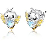 Dreamboat Cute Animal Stud Earrings Sterling Silver Hypoallergenic Sensitive Ears Moonstone Heart Earring Fashion Jewelry Gifts for Women Wife Daughter Grandkids Her