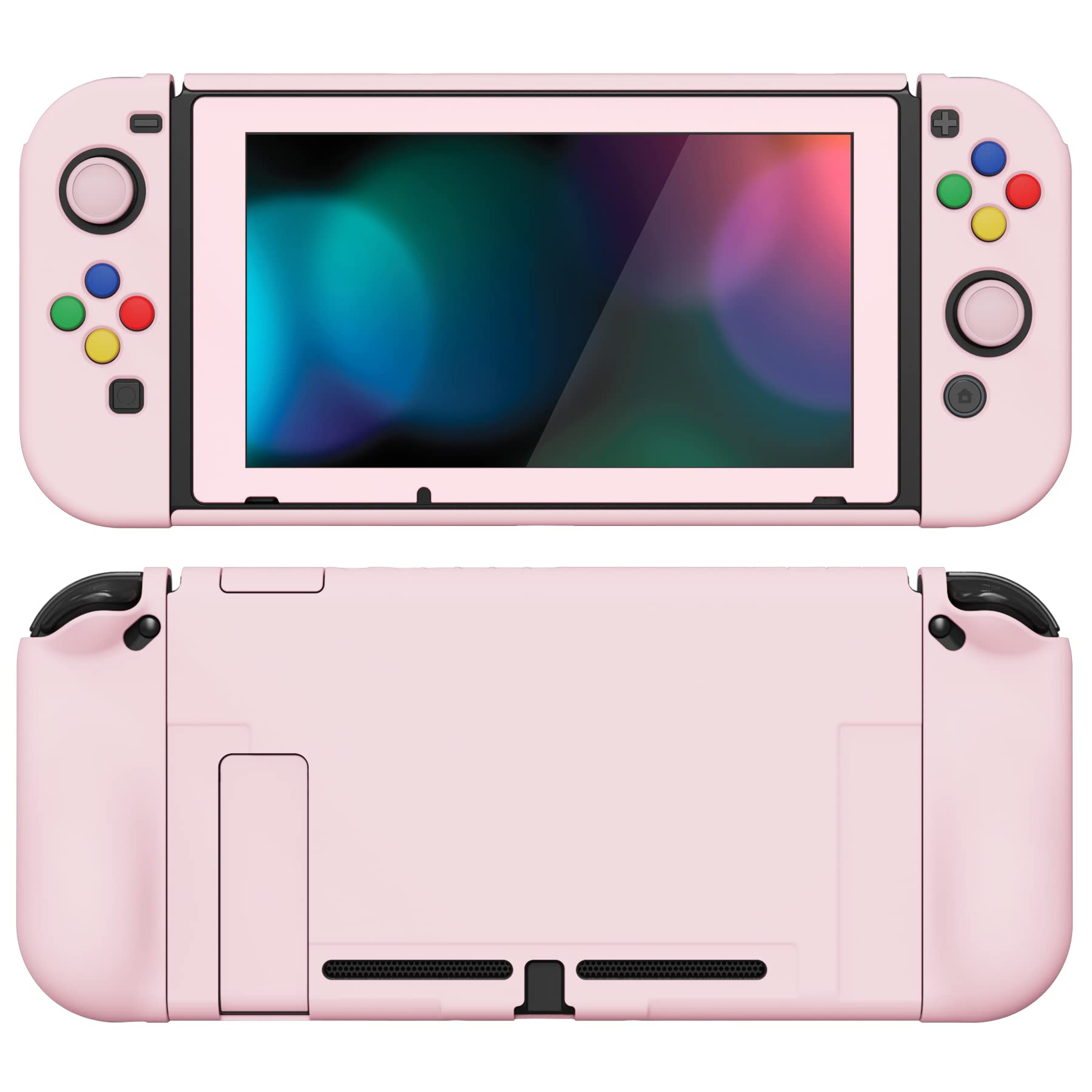 PlayVital AlterGrips Ergonomic Grips Cover for Nintendo Switch, [2 Design] Interchangeable Comfort Dockable Protective Case with Screen Protector & Thumb Grip Buttons Caps - Cherry Blossoms Pink