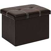 B FSOBEIIALEO Folding Storage Ottoman Cube, Faux Leather Footrest Seat Coffee Table, Brown 16.5"x12.6"x12.6"