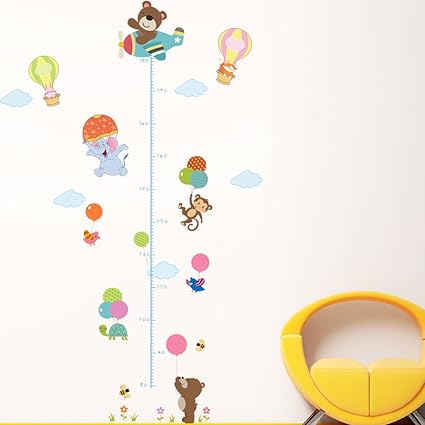 Wallpark Mignon Heureux Ours Singe Elephant Montgolfiere Avion Croissance Hauteur Toise Amovible Stickers Muraux Autocollants Enfants Bebe Chambre Pepiniere Diy Decoratif Adhesif Stickers Mural Amazon Fr Bebes Puericulture