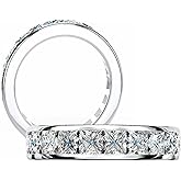 fixestar 3.15 Carat Eternity Bands for Women, DF Color VVS Clarity Princess Cut Moissanite Rings for Couples,Sterling Silver with 18K White Gold Plated Wedding Rings for Women (8)