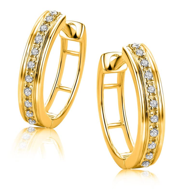 Orovi Yellow Gold Earrings for Women with Diamonds in 9 Carat Gold, Hypoallergenic Earrings - handmade hoops with jewellery box