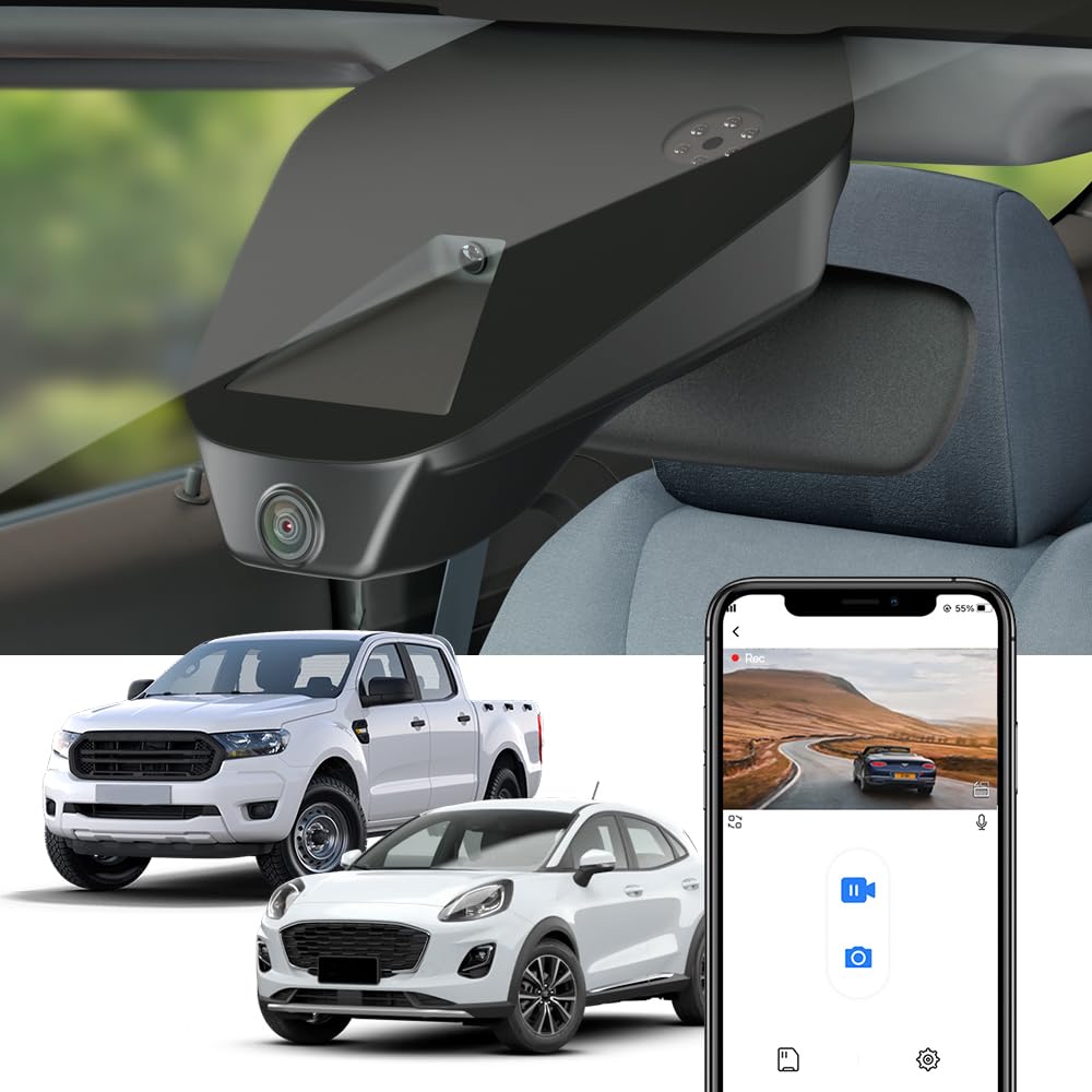 Fitcamx Dashcam 4K compatible with Ford Ranger 2019-2023 European Model 2020-2023, Integrated OEM Car Camera, UHD 2160P Video, WLAN APP, Loop Recording, G Sensor, WDR, 64GB Card