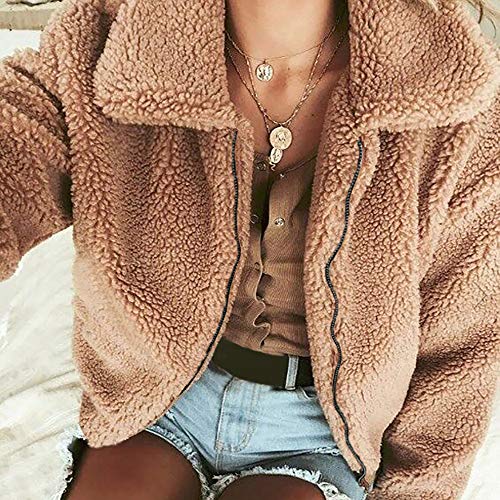 Liraly Womens Sweaters Plus Size New Fashion Womens Ladies Warm Artificial Wool Coat Zipper Jacket Winter Parka Outerwear(Khaki ,US-12 /CN-L2)
