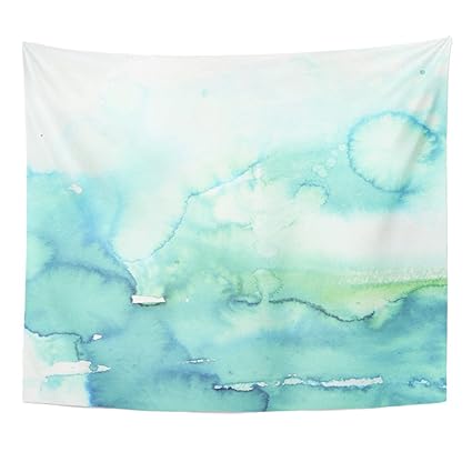 Tompop Tapestry Teal Color Watercolor Pale Blue Turquoise Emerald Hand Water Home Decor Wall Hanging For Living Room Bedroom Dorm 50x60 Inches